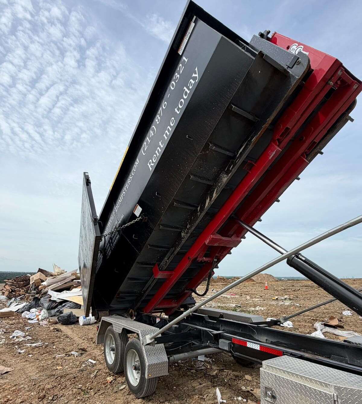 Lone Wolf Dumpsters roll-off container placed on a driveway for full-service junk removal in Dallas-Fort Worth